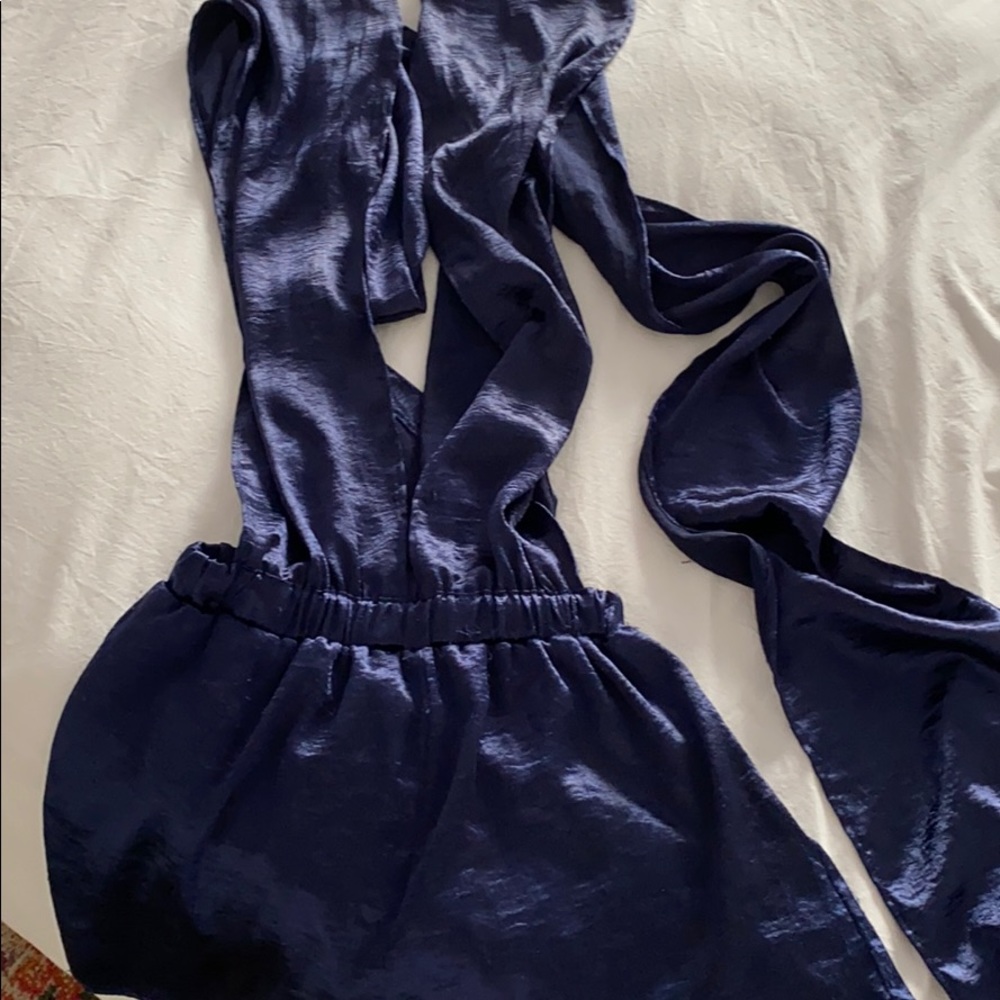 Blue Satin Tie Romper